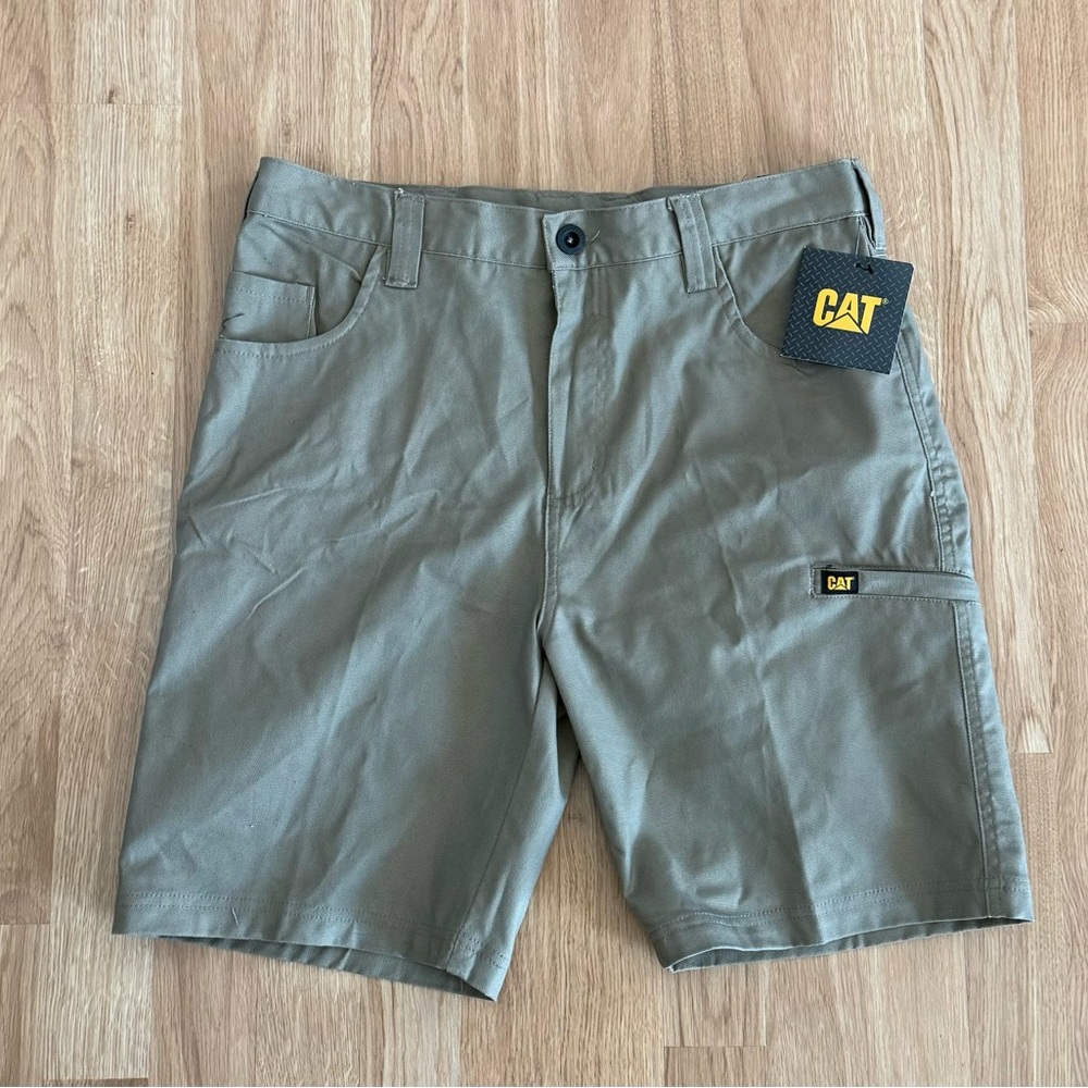 NEW CAT Caterpillar Men's 9" Stretch Canvas Utility Work Shorts - Tan - Size 32